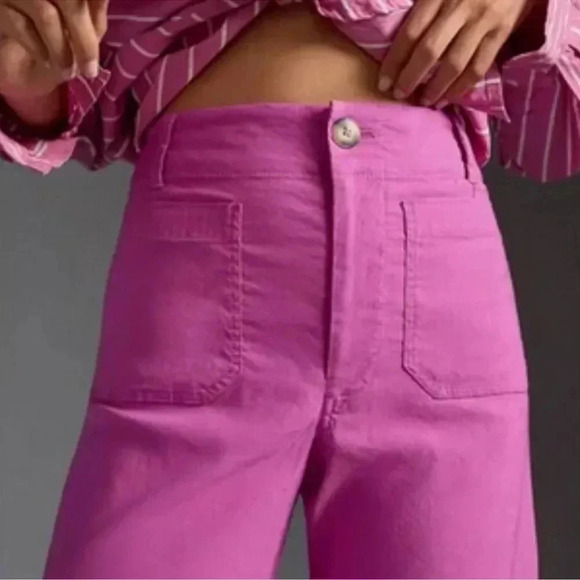 NWT Anthropologie The Colette Linen Cropped Wide Leg Pants Maeve Pink Rose 31 - Picture 5 of 13